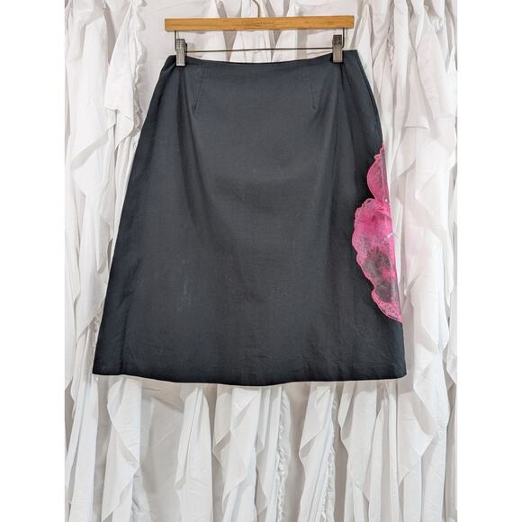 Dana Buchman Sze 10 Black Lined A-Line Skirt with Large Poppy Print & Sequin - Picture 4 of 6